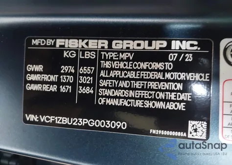 2023 Fisker Ocean One из США, поврежденный, VIN VCF1ZBU23PG003090